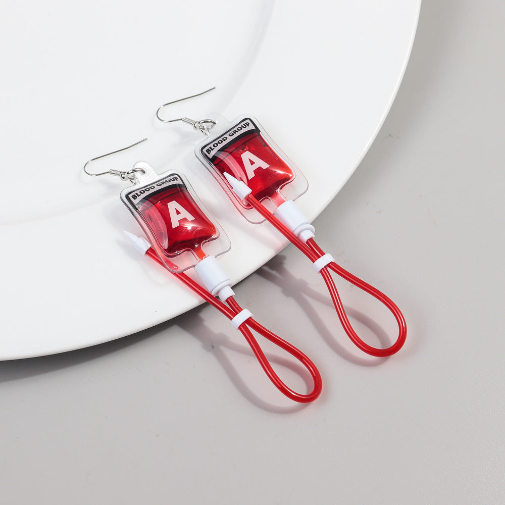 Acrylic simulated plasma blood bag earrings MYA-ChouD039