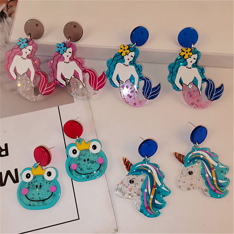 Acrylic Mermaid Frog Unicorn Earrings MIC-ChouD018