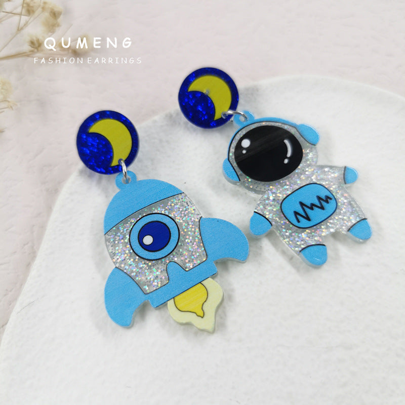 Acrylic cartoon astronaut rocket earrings (Minimo de Compra 2) MIC-QingM011