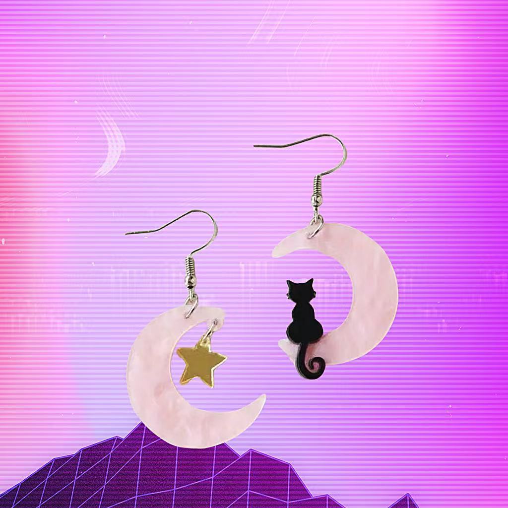 Alloy acrylic moon cat earrings (Minimo de compra 2) MIC-AnD001