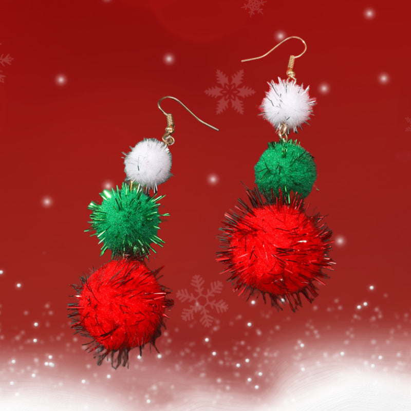 Acrylic Christmas wool ball splicing tassel earrings MIC-JunJ023