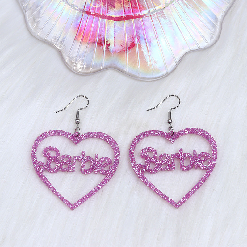 Acrylic Love Hollow Barbie Pink Earrings (Minimo de Compra 2) MYA-DuA051