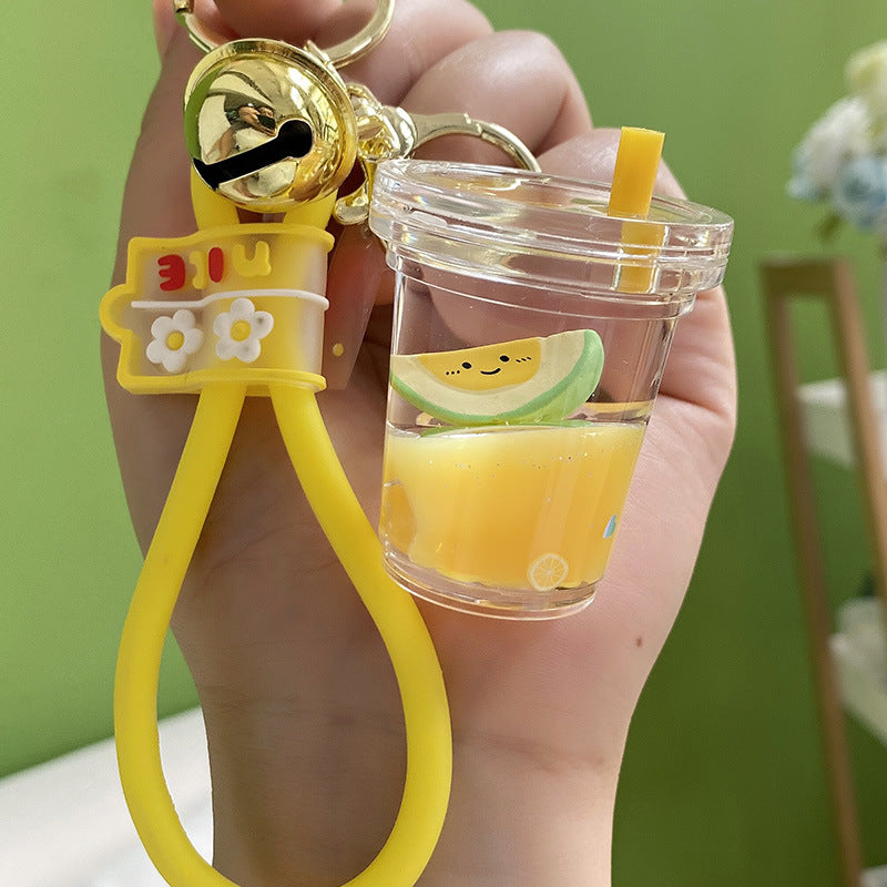 Keychain Quicksand Bottle Floating Fruit Milk Tea Cup Acrylic MIC-WAN028