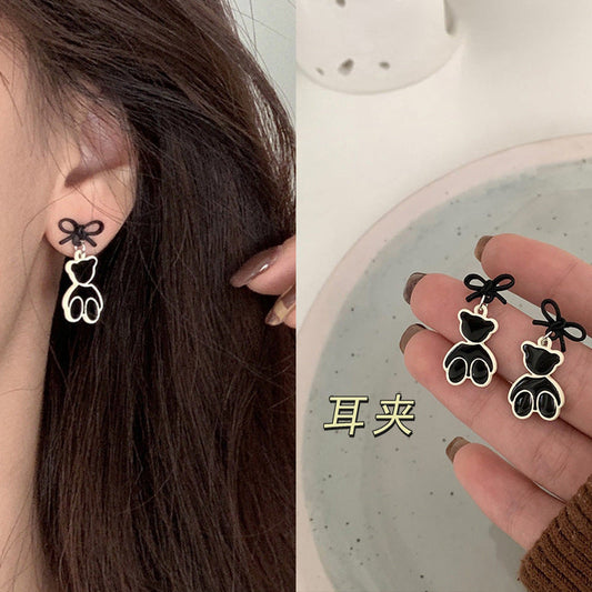 Alloy black and white bear earrings MIC-XiM015