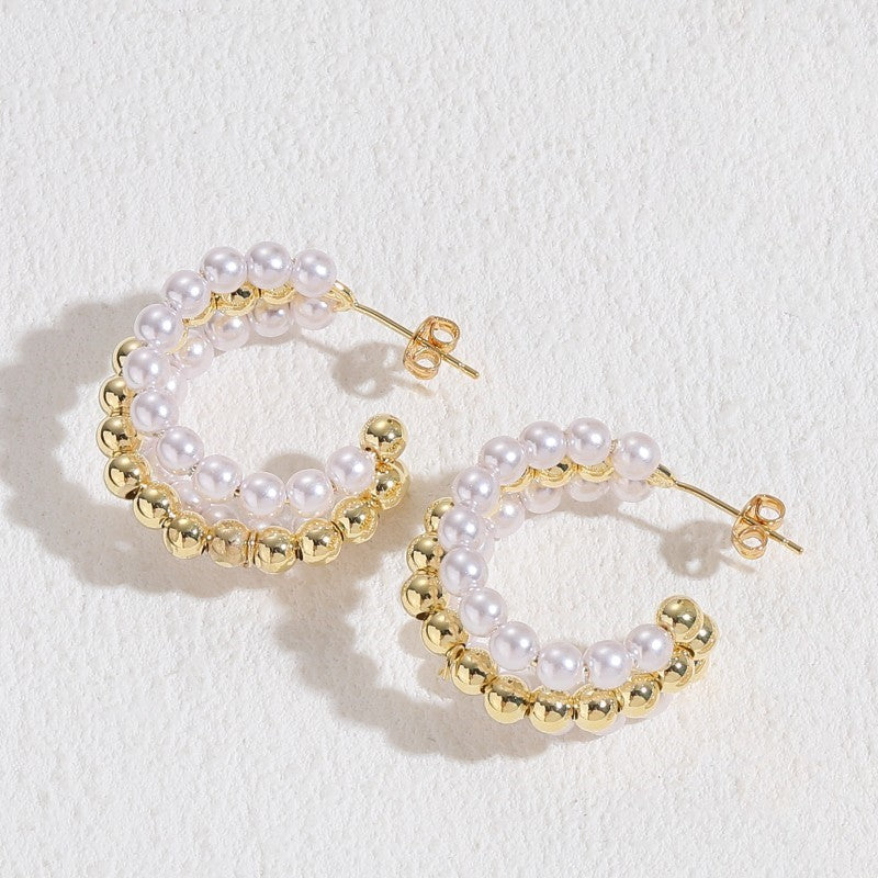 Alloy C-shaped pearl earrings (Minimo de Compra 2) MIC-YingS009