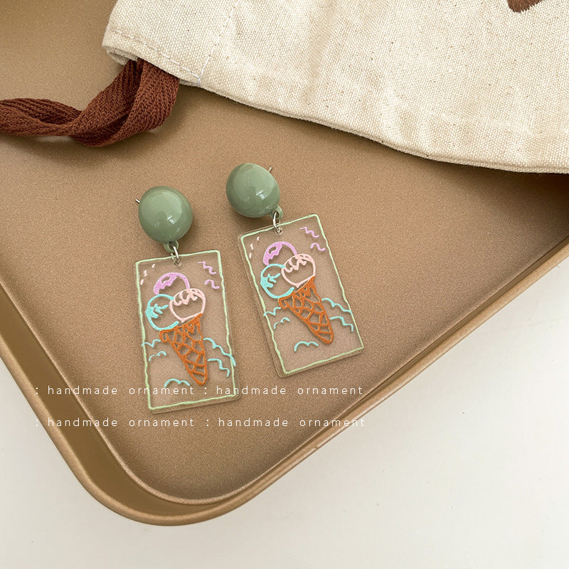 Resin Graffiti Ice Cream Earrings (Minimo de compra 2) MIC-TQL014