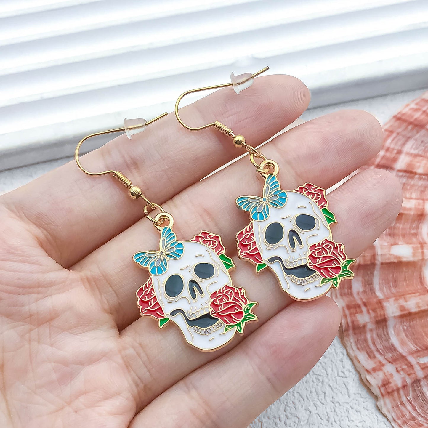 Alloy Halloween Skull Rose Earrings (Minimo de compra 5) MIC-OuL006