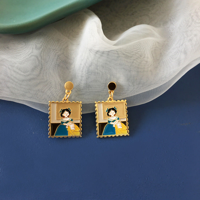 Alloy retro oil painting style earrings (Minimo de Compra 2) MIC-BLD043