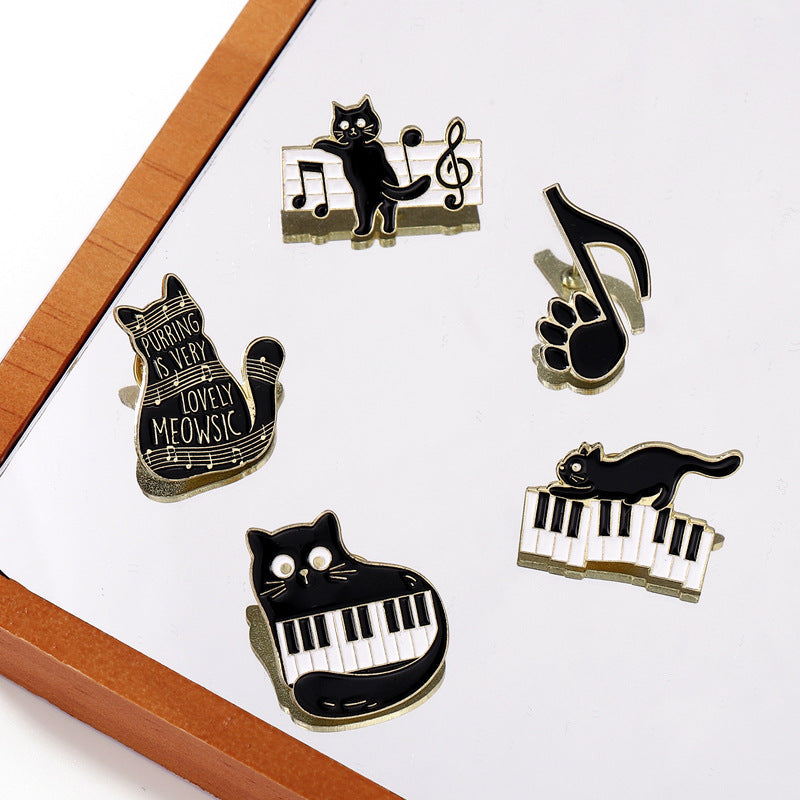 Alloy Black Cat Piano Note brooch MIC-QinS009