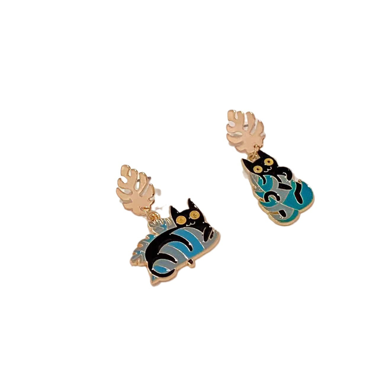 Alloy colored tree leaf flower cat earrings MIC-AiM015