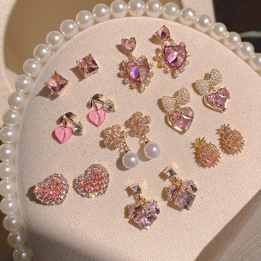 Alloy pink heart-shaped earrings MIC-HuaY006