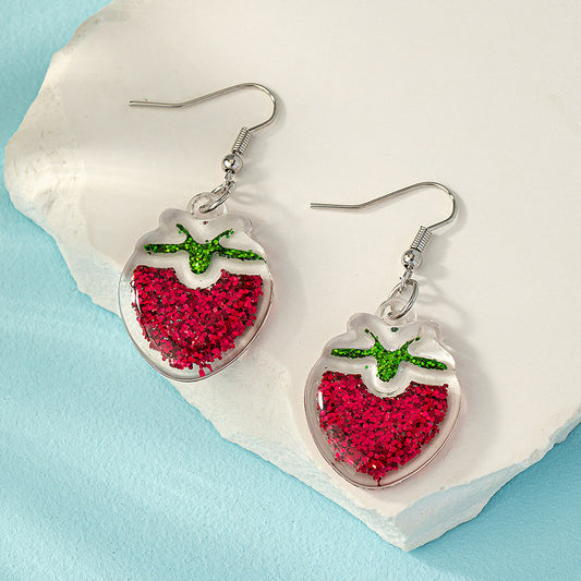 Alloy Bright Pink Fruit Strawberry Earrings MYA-AYN028