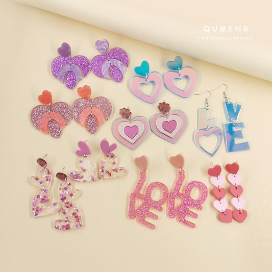 Acrylic pink sequin love letter earrings (Minimo de Compra 2) MIC-QingM019