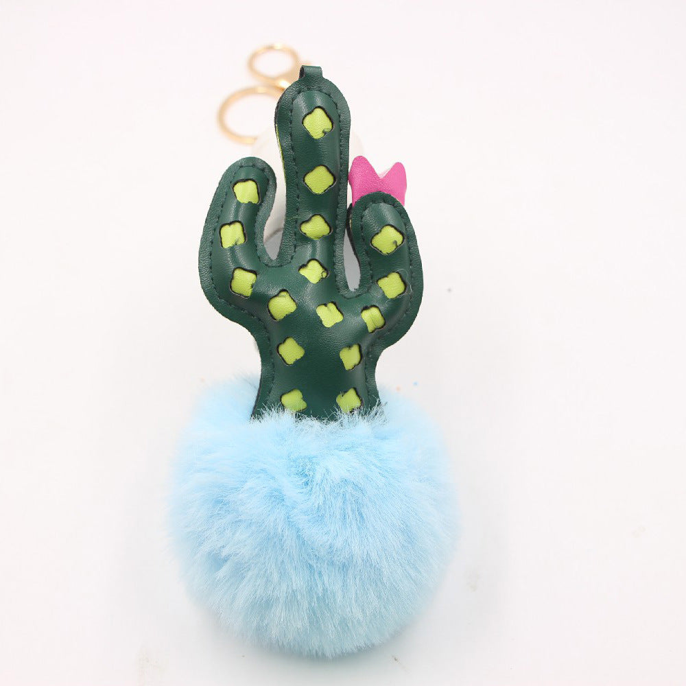 Alloy Faux Hair Cactus Hairball Pom Pom Keychain MIC-Zuge039