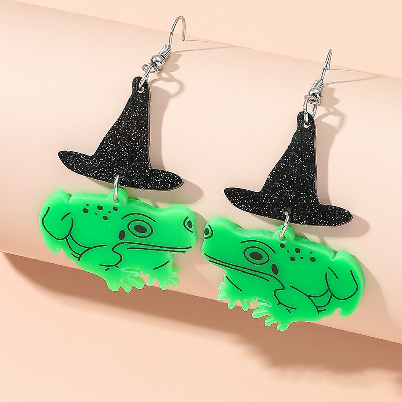 Acrylic Witch Hat Frog Earrings MIC-KaiQ021