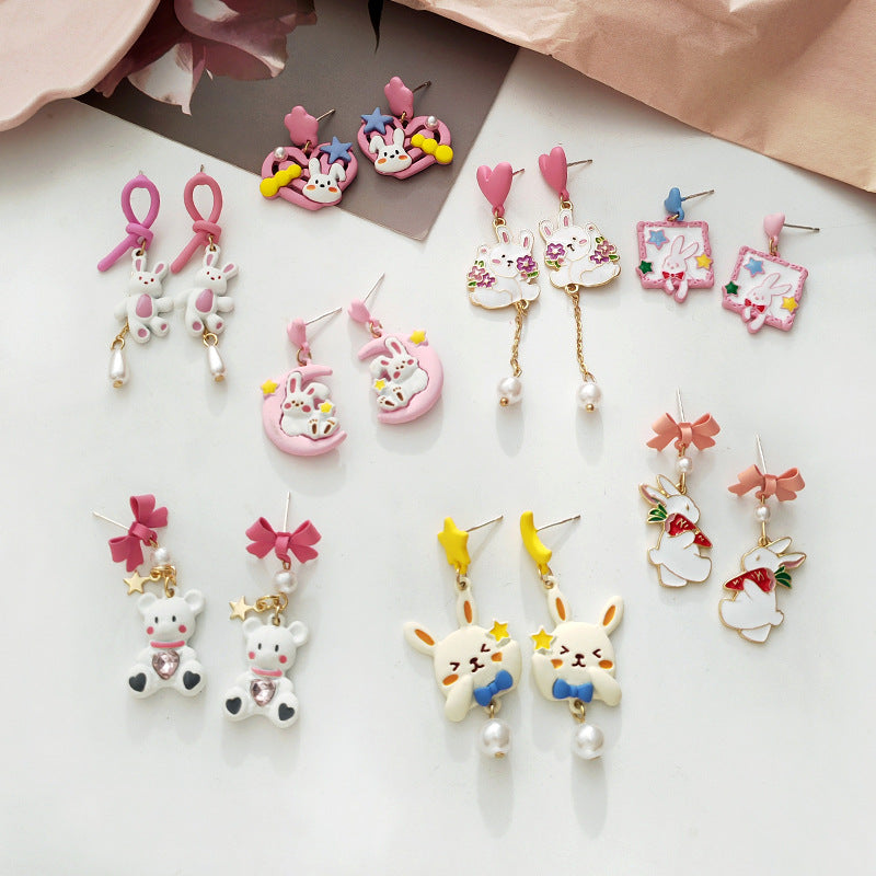 Alloy pink heart-shaped rabbit earrings (Minimo de compra 2) MIC-YBY032