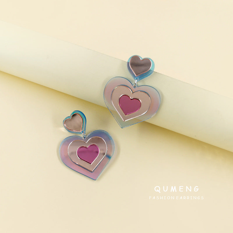 Acrylic Fantasy Mirror Love shaped Earrings (Minimo de Compra 2) MIC-QingM018