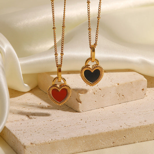 Stainless steel gold-plated double-sided heart necklace MYA-JieD017