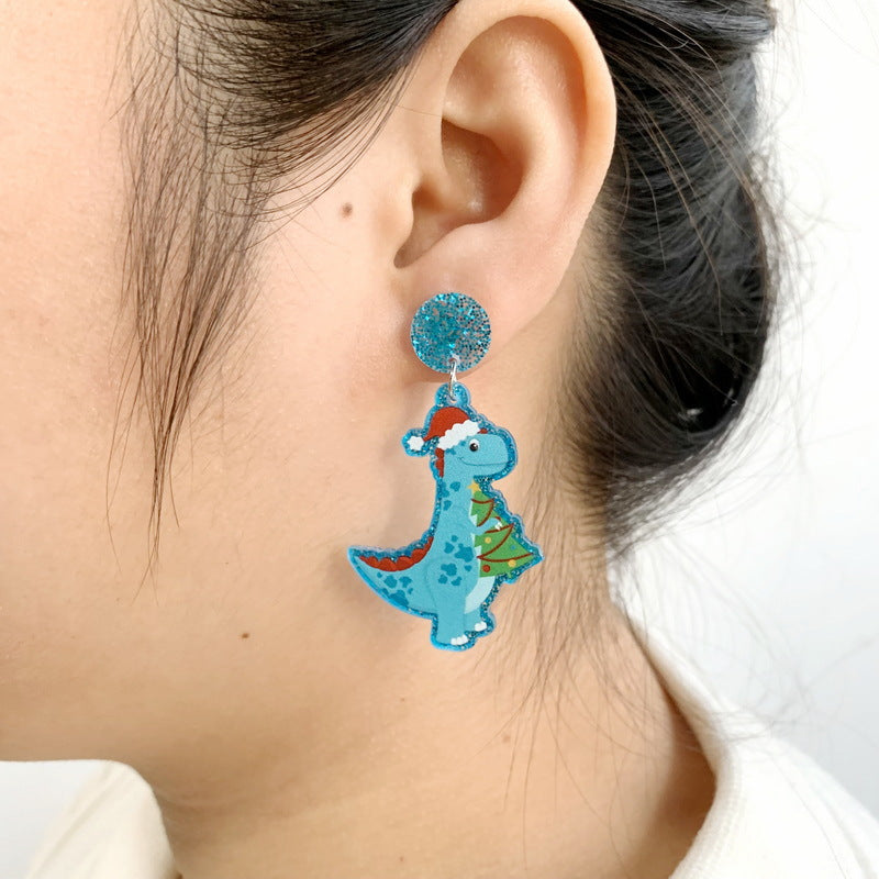 Acrylic Dinosaur Christmas Hat Earrings MIC-XueP117