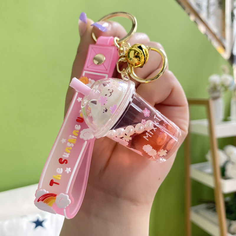 PVC cat shiny oil pearl milk tea cup keychain MIC-YanG014