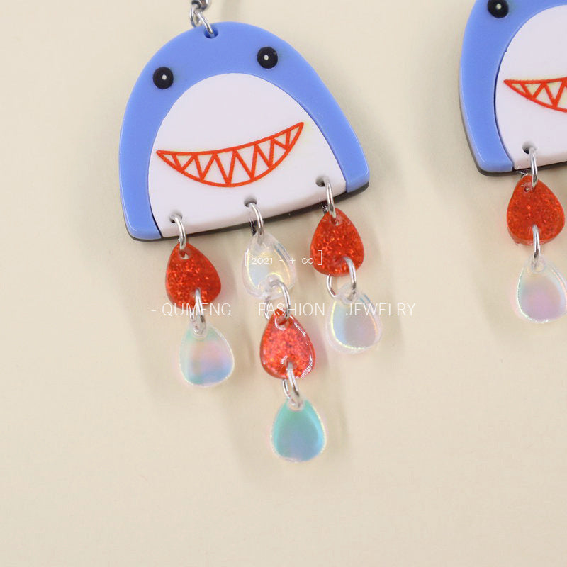 Acrylic Shark Water Drop Ear Studs (Minimo de Compra 3) MIC-OuG040