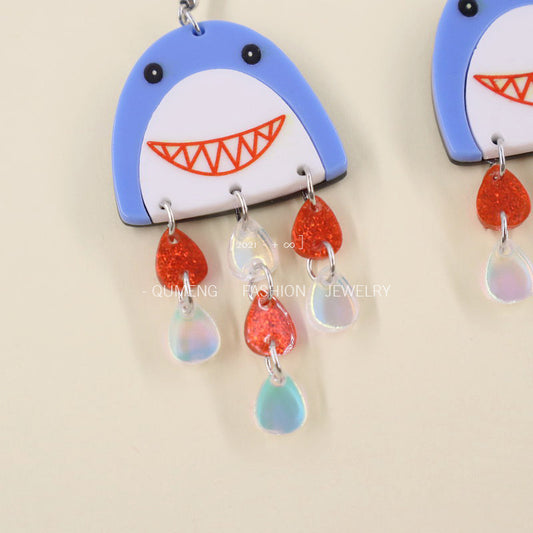 Acrylic Shark Water Drop Ear Studs (Minimo de Compra 3) MYA-OuG040