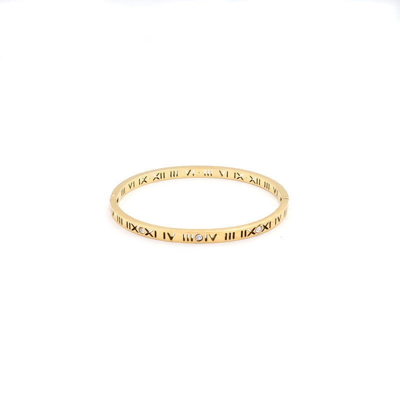 Stainless steel gold-plated diamond studded Roman numeral bracelet MYA-XuanJ019