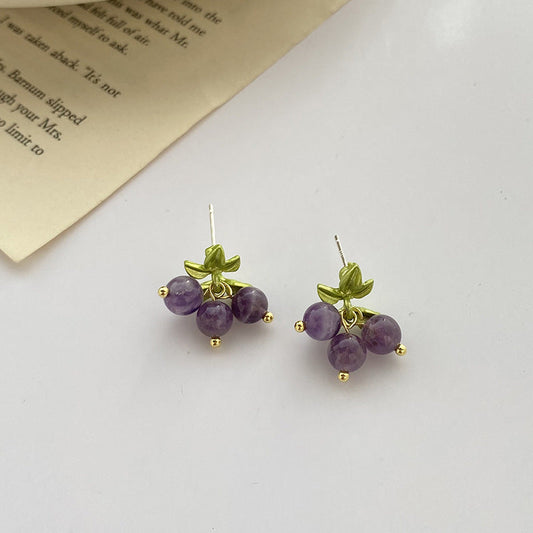 925 silver needle spring baking varnish grape earrings MIC-KGG024