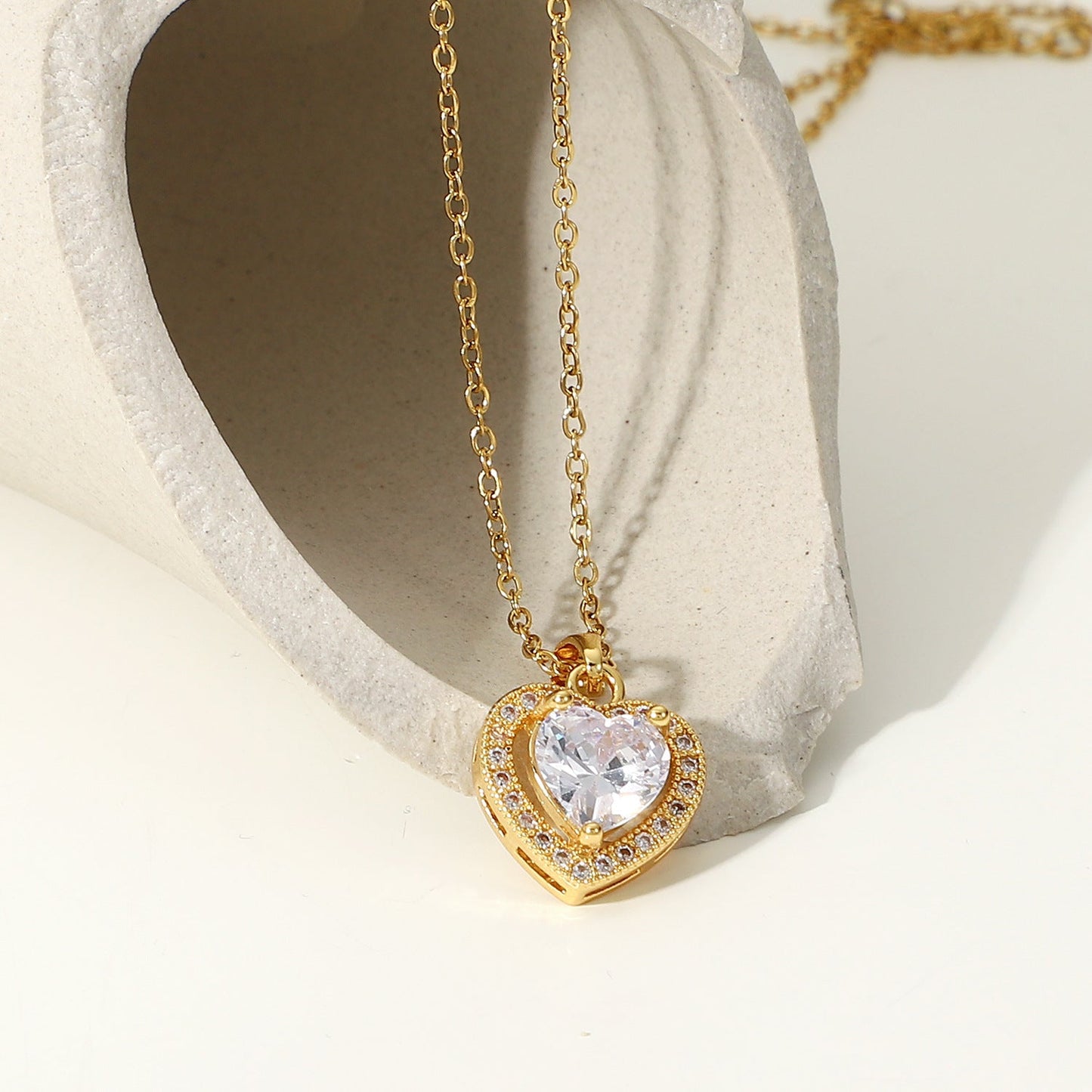 Stainless Steel Gold Plated Heart Necklace MIC-JieD012