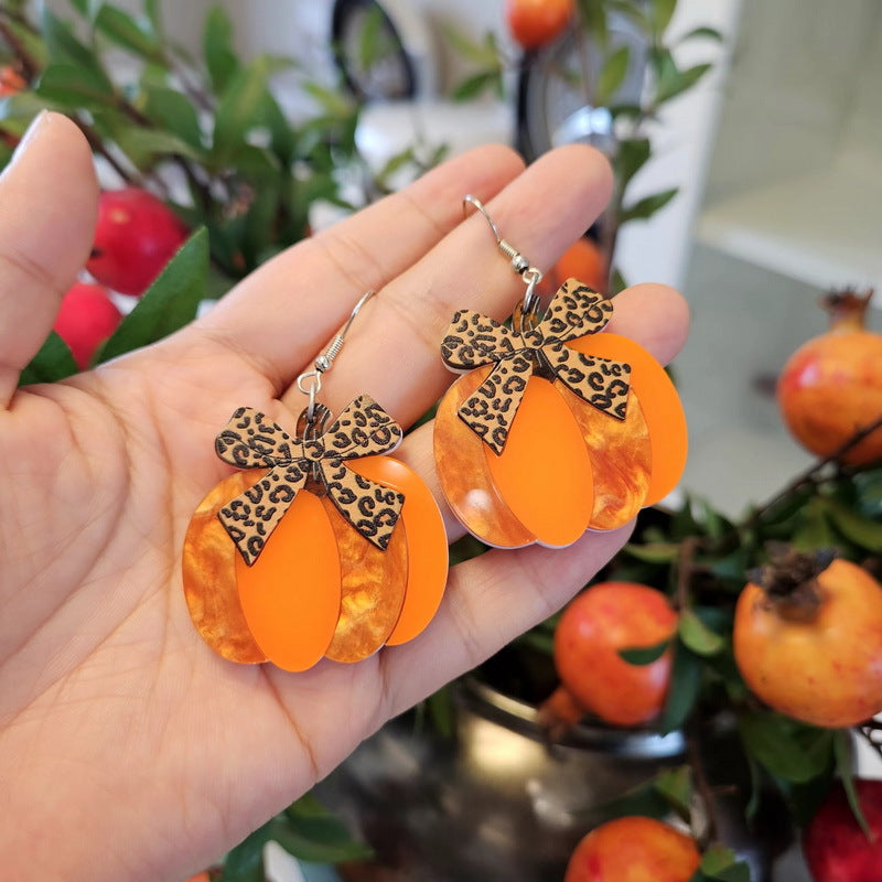 Acrylic leopard print bow pumpkin earrings MIC-XueP188