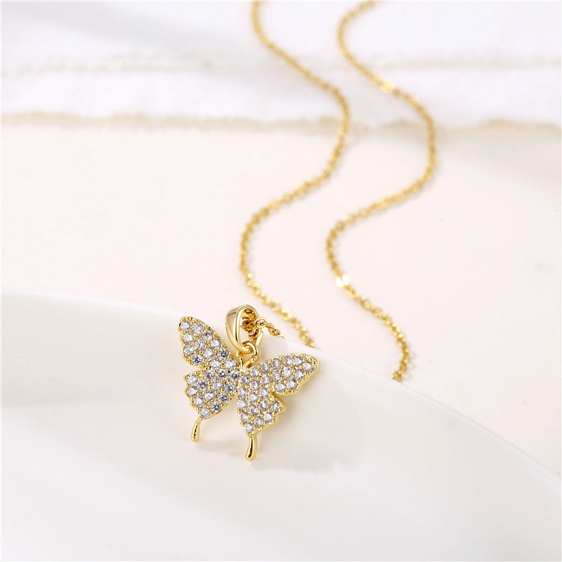 Stainless steel diamond butterfly necklace MYA-QingR013