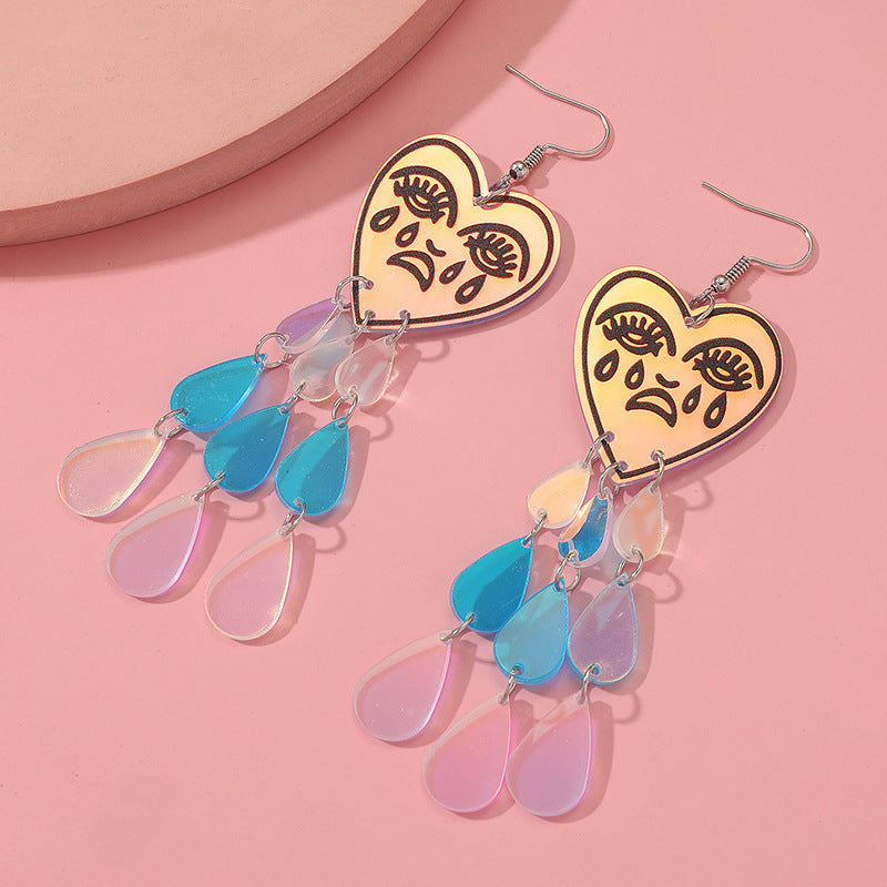 Acrylic Sparkling Pink Love Mirror Earrings MIC-KaiQ005