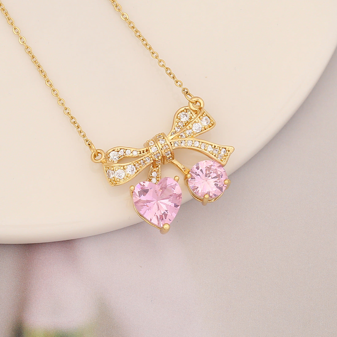 Necklaces Copper Zircon Stainless Steel Pink Butterfly Heart BingM024