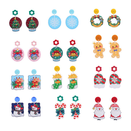 Acrylic Santa Claus Snowflake Earrings (Minimo de Compra 2) MIC-ChouT042