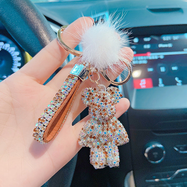 Diamond-inlaid mink and bear keychain  （Minimo de compra 2） MYA-LianX001