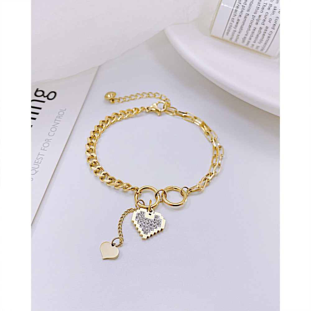 Bracelet Stainless Steel Double Ring Heart Female SongY001