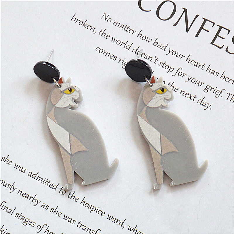 Alloy pretty girl black and white cat earrings MIC-XieN047