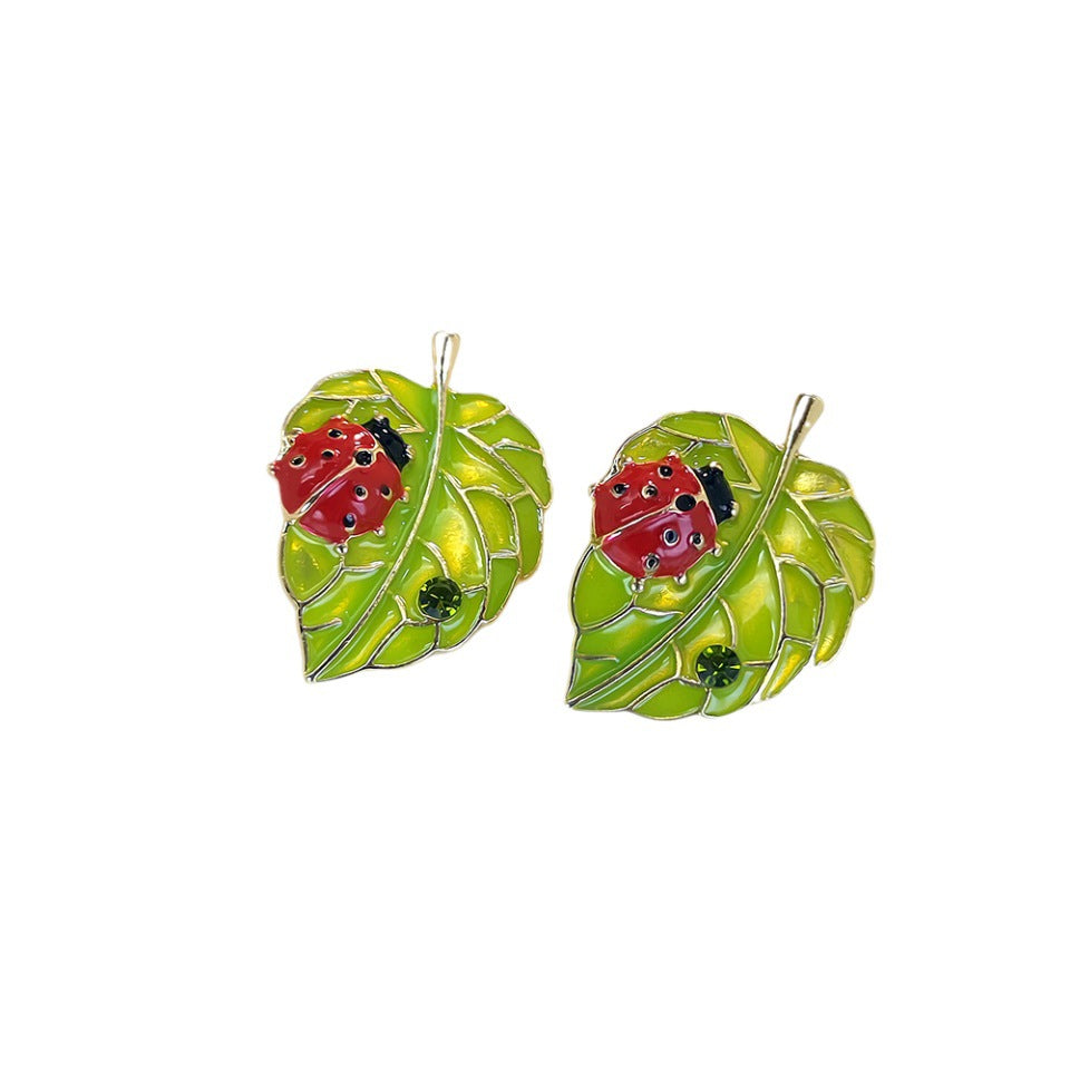 Alloy enamel ladybug leaf earrings (Minimo de compra 3) MIC-MeiY004