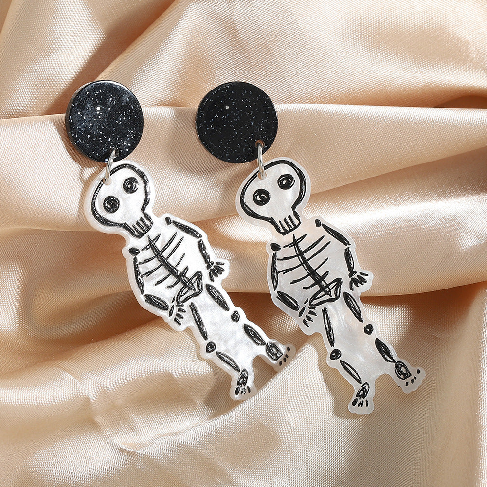 Acrylic Halloween Graffiti Skeleton Earrings (Minimo de Compra 2) MIC-JiqQ001