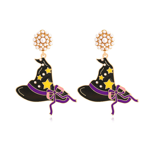 Alloy Dark Witch Hat Earrings MIC-ManY079