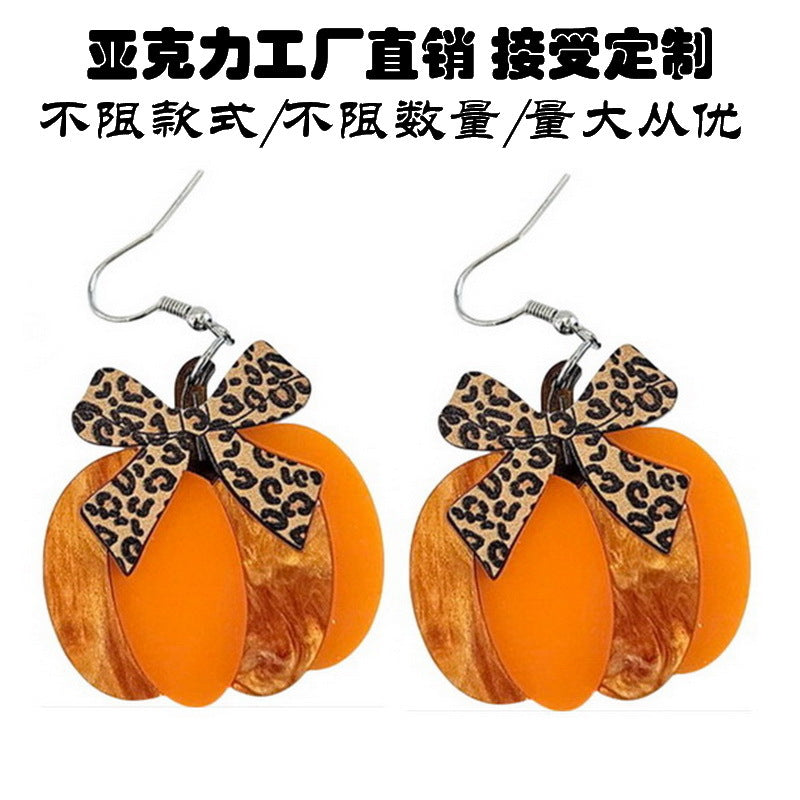 Acrylic leopard print bow pumpkin earrings MIC-XueP188