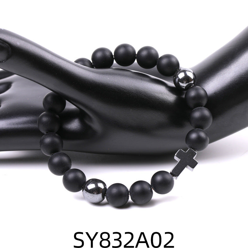 Alloy Cross Black Iron Ore Bracelet MIC-XiuH015