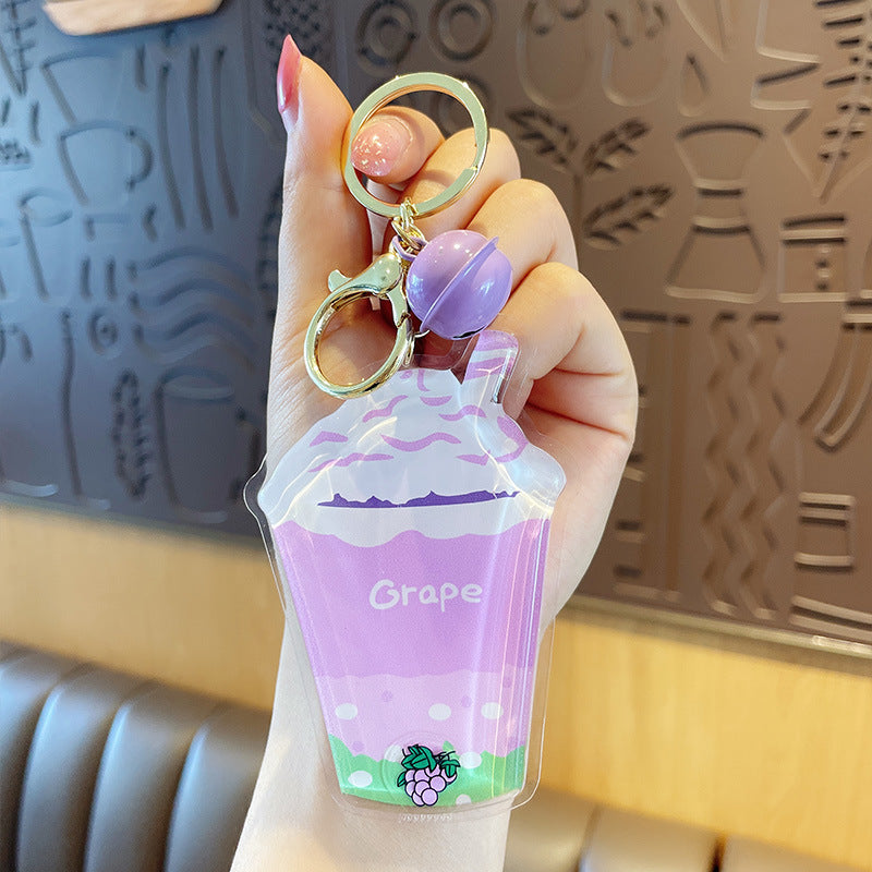 Floating Quicksand Drink Bottle Milk Tea TPU Keychain (F) MXiong009