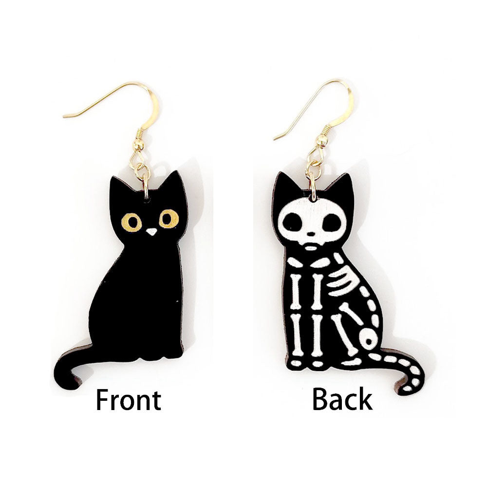 Acrylic Skeleton Cat Black Cat Earrings MIC-YaYi004