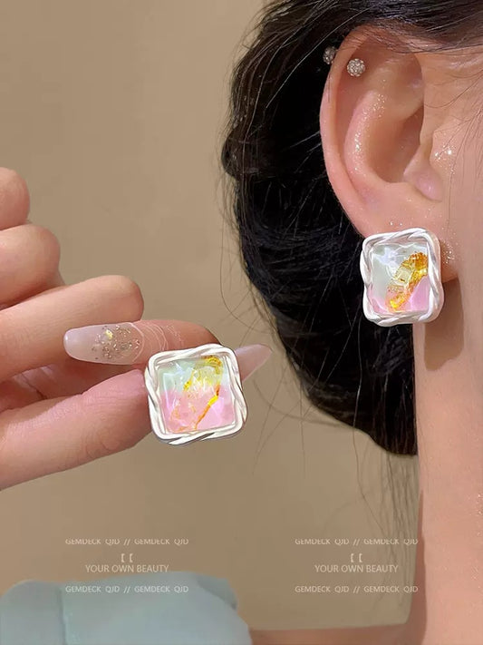 Alloy Jelly Colored Square Earrings (Minimo de Compra 2) MIC-JinYi004