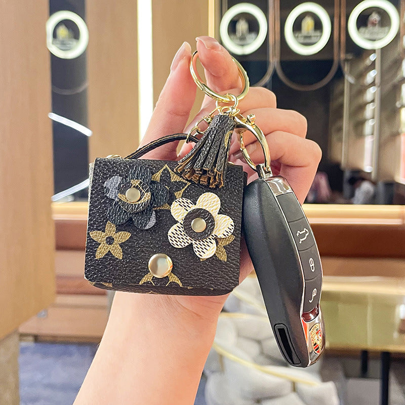 Leather Flower Earphone Bag Keychain MIC-ShengF001