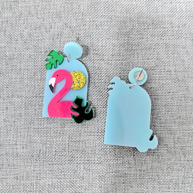 Acrylic Flamingo Green Plant Earrings MIC-XueP160