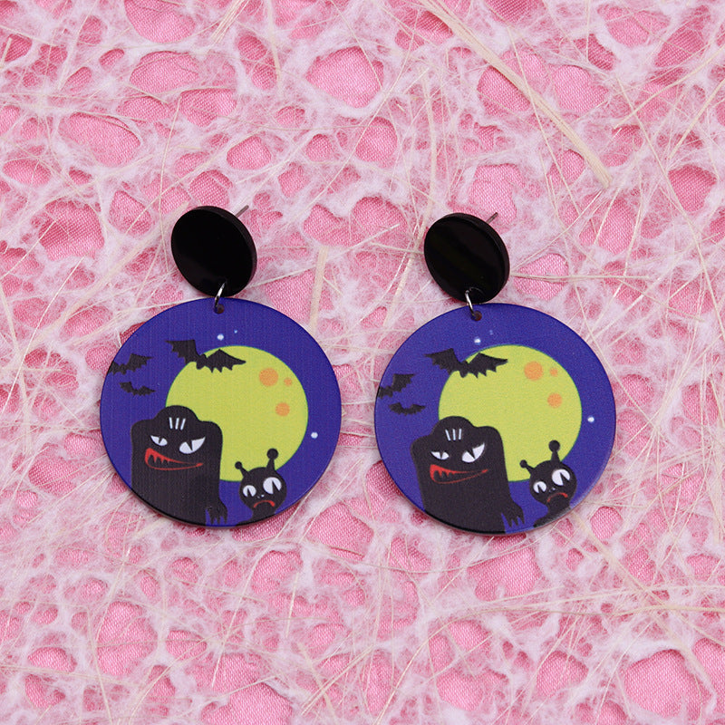 Acrylic Halloween Moon Bat Earrings (Minimo de Compra 2) MIC-DuA021