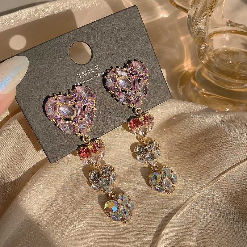 Alloy full diamond purple heart earrings MIC-HuaY002