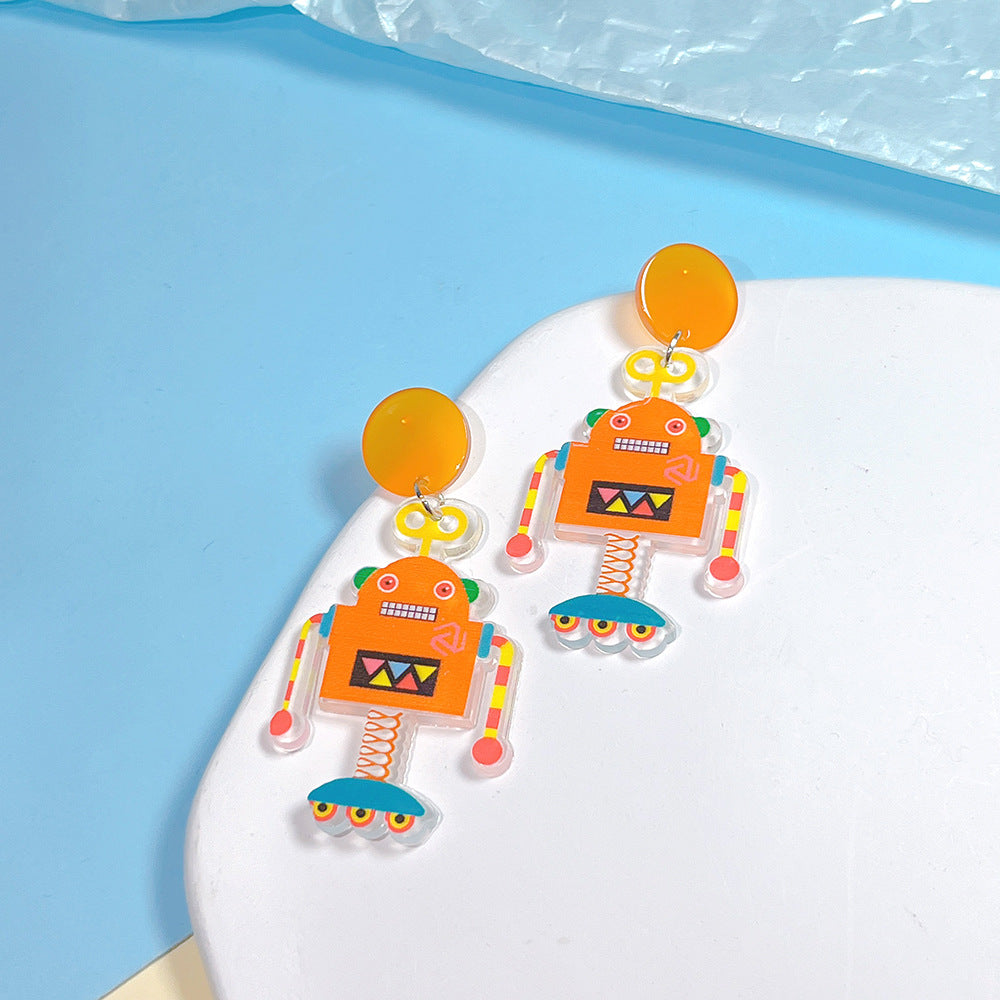 Acrylic robot rainbow hat earrings  (Minimo de Compra 2) MYA-PingH013